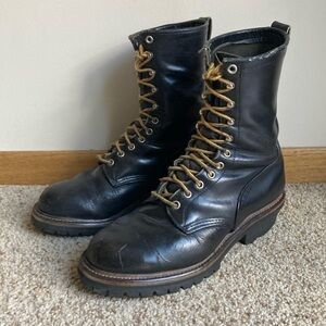 VTG Red Wing Shoes 699 Blk Leather Logger Work Boots Made in USA Vibram Soles 10